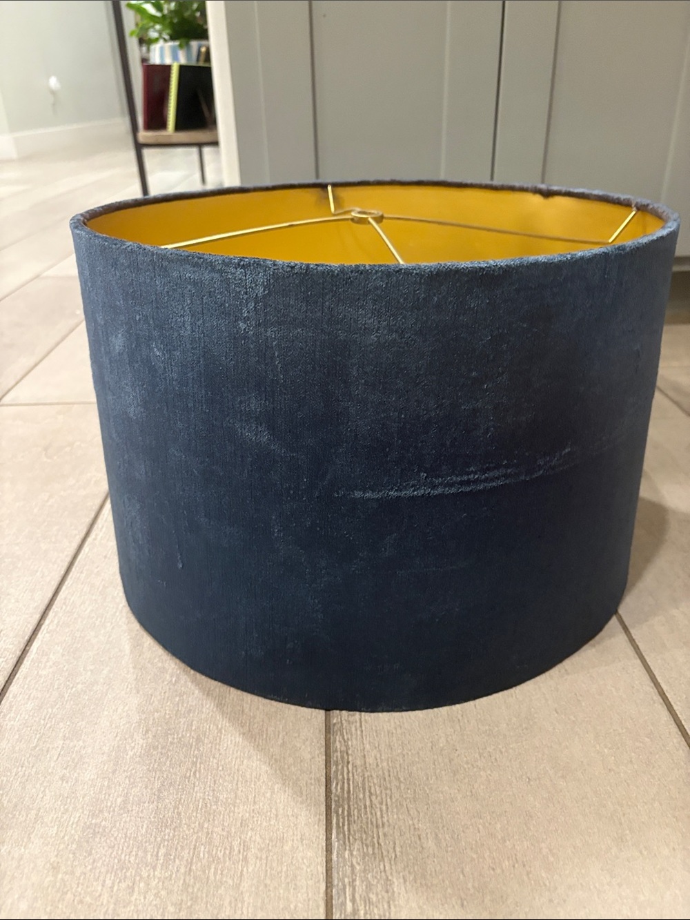 Anthropologie Navy Velvet Drum Shade with Gold Interior